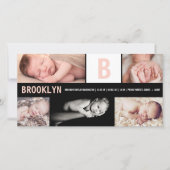 ベビーガールビッグピンクイニシャル5フォトコラージュ誕生 案内状 (正面)