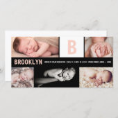 ベビーガールビッグピンクイニシャル5フォトコラージュ誕生 案内状 (正面/裏面)