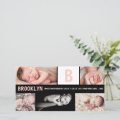 ベビーガールビッグピンクイニシャル5フォトコラージュ誕生 案内状 (スタンド正面)