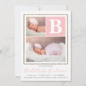 ベビーガールピンクと金ゴールドグリッター誕生発表 案内状 (正面)