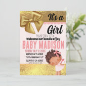 ベビーガールピンクと金ゴールドバビシャワー招待状 招待状 (スタンド正面)