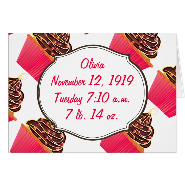 ベビーガールピンクのカップケーキその女の子の発表 (正面横)