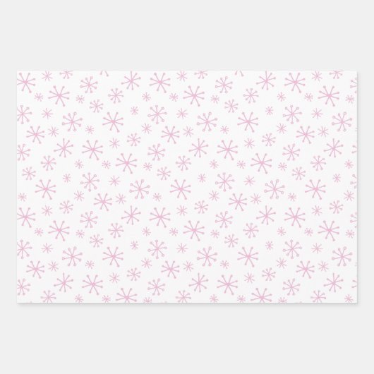 ベビーガールピンクのクリスマス雪だるまと雪片 ラッピングペーパーシート (正面2)