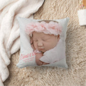 ベビーガールピンクのスクリプトフォト誕生キープサケ クッション (ブランケット)