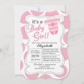 ベビーガールピンクのボディスーツ女の子ベビーシャワー 招待状 (正面)