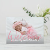 ベビーガールピンクの写真ウェルカム誕生の発表 招待状 (スタンド正面)