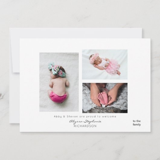 ベビーガールピンクの写真ウェルカム誕生の発表 招待状 (裏面)