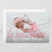 ベビーガールピンクの写真ウェルカム誕生の発表 招待状 (正面/裏面)