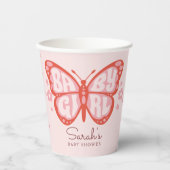 ベビーガールピンクの蝶のベビーシャワー 紙コップ (正面)