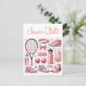 ベビーガールピンクをテーマにしたテニスのベビーシャワー ポストカード (スタンド正面)