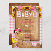 ベビーガールピンクイエローサンフラワーベビーQバーベキュー 招待状 (正面/裏面)
