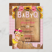 ベビーガールピンクイエローサンフラワーベビーQバーベキュー 招待状 (正面/裏面)