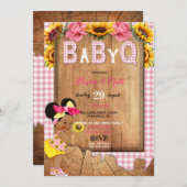 ベビーガールピンクイエローサンフラワーベビーQバーベキュー 招待状 (正面/裏面)