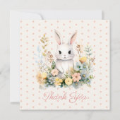 ベビーガールピンクウサギと花ベビーシャワー サンキューカード (正面)