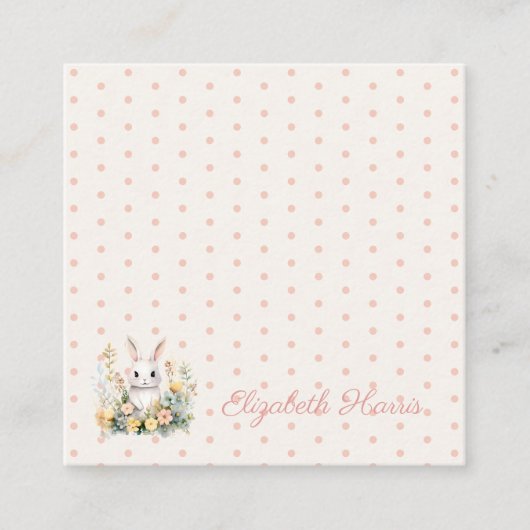 ベビーガールピンクウサギと花 エンクロージャーカード (正面)
