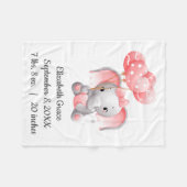 ベビーガールピンクエレファントバルーン誕生統計ベビー フリースブランケット (正面(横))