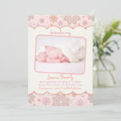 ベビーガールピンクオレンジ写真誕生のお知らせ 案内状 (スタンド正面)