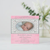 ベビーガールピンクギンガムクリスチャンフォト誕生 案内状 (スタンド正面)
