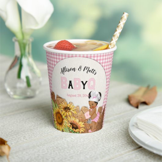 ベビーガールピンクギンガムサンフラワーズベビーQ BBQ紙 紙コップ (インサイチュ)