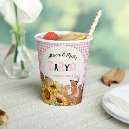 ベビーガールピンクギンガムサンフラワーズベビーQ BBQ紙 紙コップ (インサイチュ)