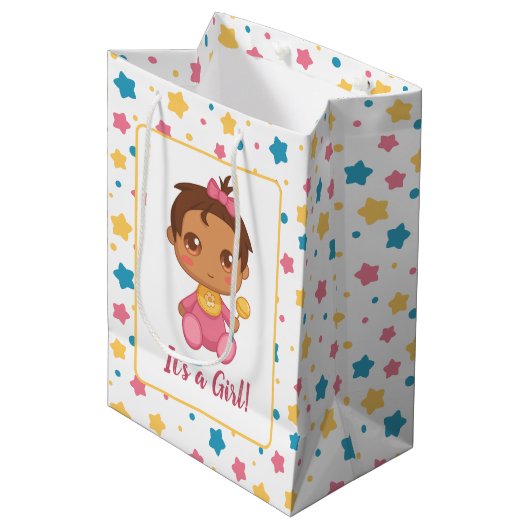 ベビーガールピンクジャンプスーツ濃色 ミディアムペーパーバッグ (正面アングル)