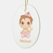 ベビーガールピンクジャンプスーツ、名前をカスタムすると写真 セラミックオーナメント (左)