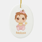 ベビーガールピンクジャンプスーツ、名前をカスタムすると写真 セラミックオーナメント (正面)