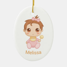 ベビーガールピンクジャンプスーツ、名前をカスタムすると写真 セラミックオーナメント