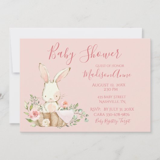 ベビーガールピンクスクリプトカワイエレガントトベビー 招待状 (正面)