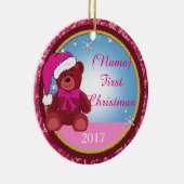 ベビーガールピンクテディベアパーソナライズされたクリスマス セラミックオーナメント (右)