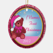 ベビーガールピンクテディベアパーソナライズされたクリスマス セラミックオーナメント (左)