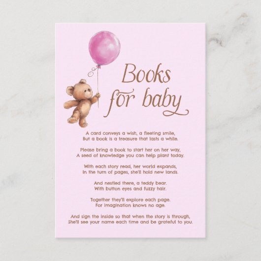 ベビーガールピンクテディベアベビー エンクロージャーカード (正面)