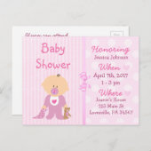 ベビーガールピンクドールベビーシャワー招待状 インビテーションポストカード (正面/裏面)