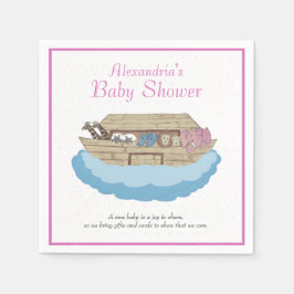 ベビーガールピンクノアズアークベビーシャワー招待状 スタンダードカクテルナプキン