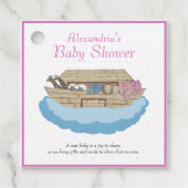 ベビーガールピンクノアズアークベビーシャワー招待状 フェイバータグ (正面)