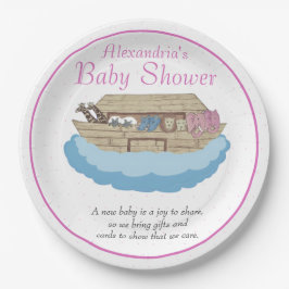 ベビーガールピンクノアズアークベビーシャワー招待状 ペーパープレート