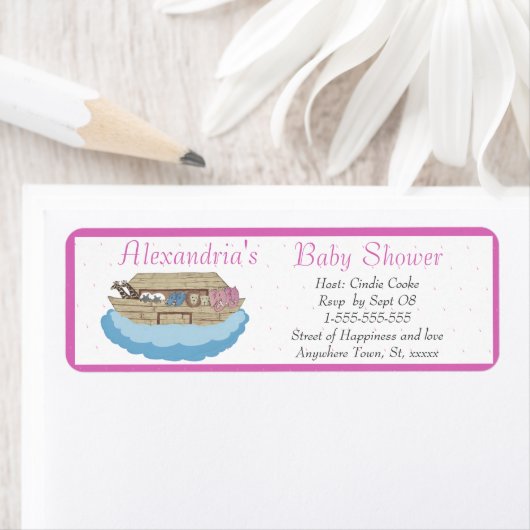 ベビーガールピンクノアズアークベビーシャワー招待状 ラベル (インサイチュ)