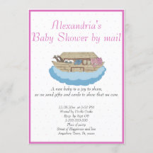 ベビーガールピンクノアズアークベビーシャワー招待状