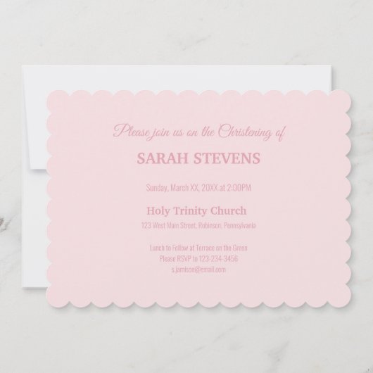 ベビーガールピンクバプテスマ招待状ケーキテディベア 招待状 (裏面)