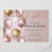 ベビーガールピンクバルーン赤ちゃんシャワー 箔招待状 (正面)