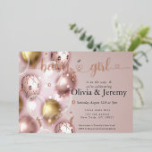 ベビーガールピンクバルーン赤ちゃんシャワー 箔招待状 (立ち正面)