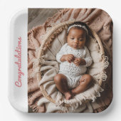 ベビーガールピンクパーティー写真祝い ペーパープレート (正面)