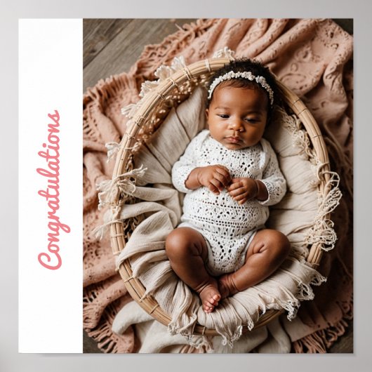 ベビーガールピンクパーティー写真祝い ポスター (正面)