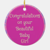 ベビーガールピンクパープルおめでとう セラミックオーナメント (裏面)