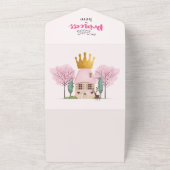 ベビーガールピンクフェアリーキャッスルプリンセスベビーシャワー オールインワン招待状 (外側)