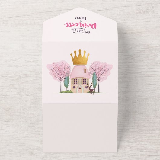 ベビーガールピンクフェアリーキャッスルプリンセスベビーシャワー オールインワン招待状 (外側)