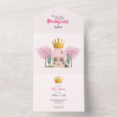 ベビーガールピンクフェアリーキャッスルプリンセスベビーシャワー オールインワン招待状 (内側)