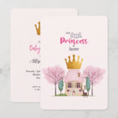 ベビーガールピンクフェアリーキャッスルプリンセスベビーシャワー 招待状 (正面/裏面)