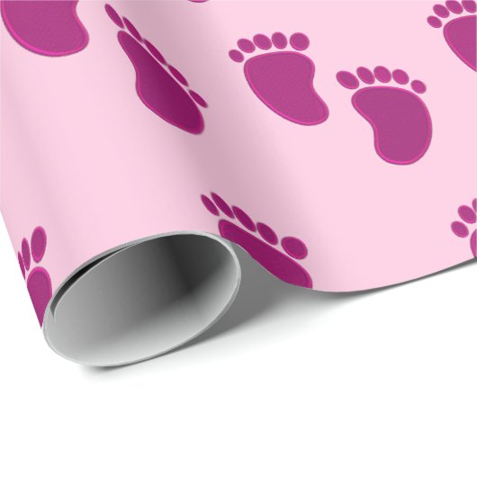 ベビーガールピンクフェイク刺繍プリント模様 ラッピングペーパー (ロールコーナー)