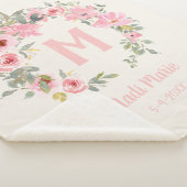 ベビーガールピンクフローラセージ緑の葉モノグラム シェルパブランケット (3/4)